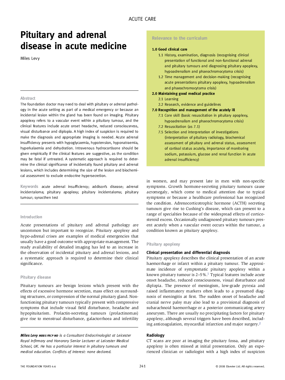 Pituitary and adrenal disease in acute medicine