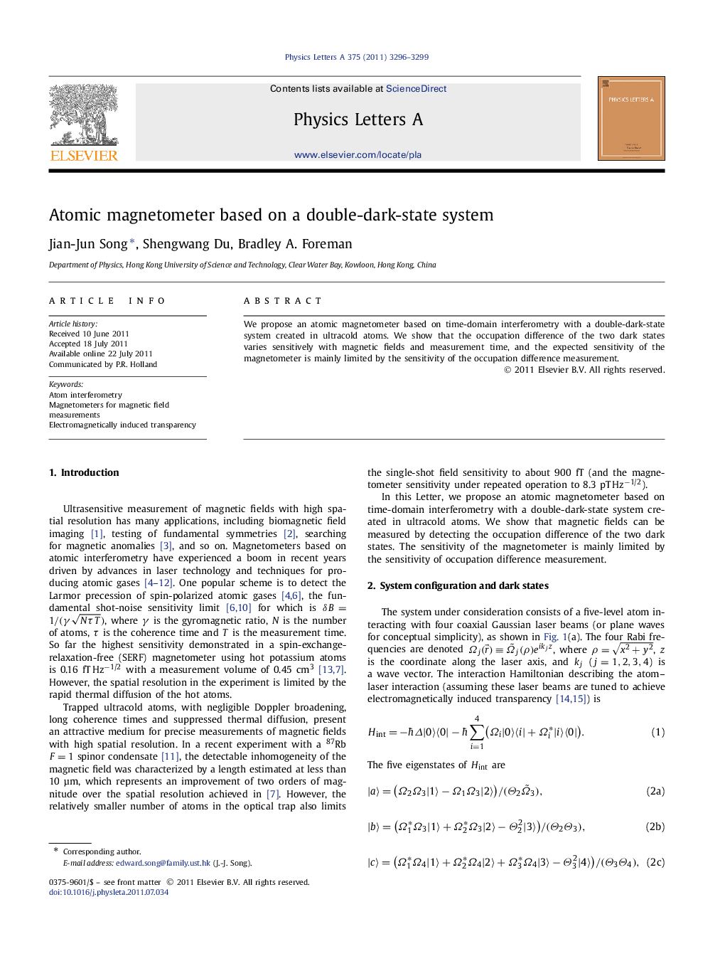 Atomic magnetometer based on a double-dark-state system