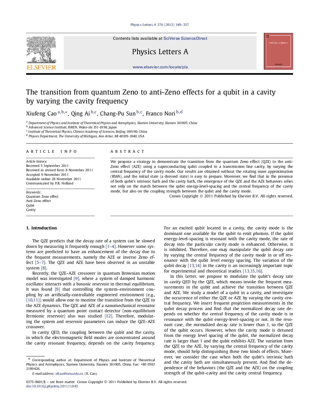 The transition from quantum Zeno to anti-Zeno effects for a qubit in a cavity by varying the cavity frequency