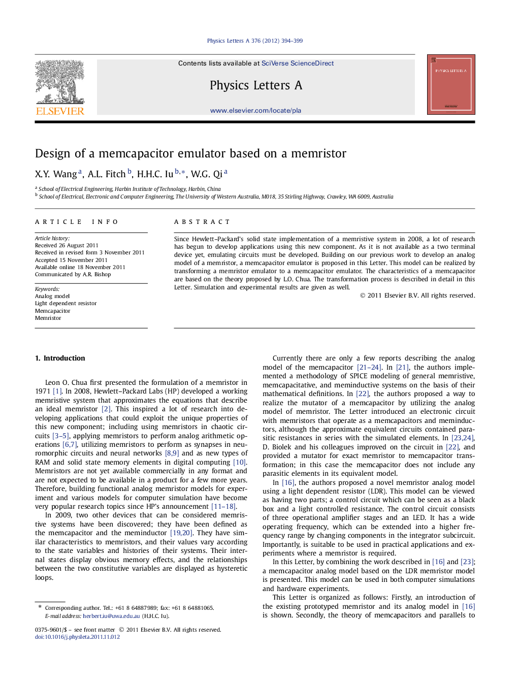 Design of a memcapacitor emulator based on a memristor