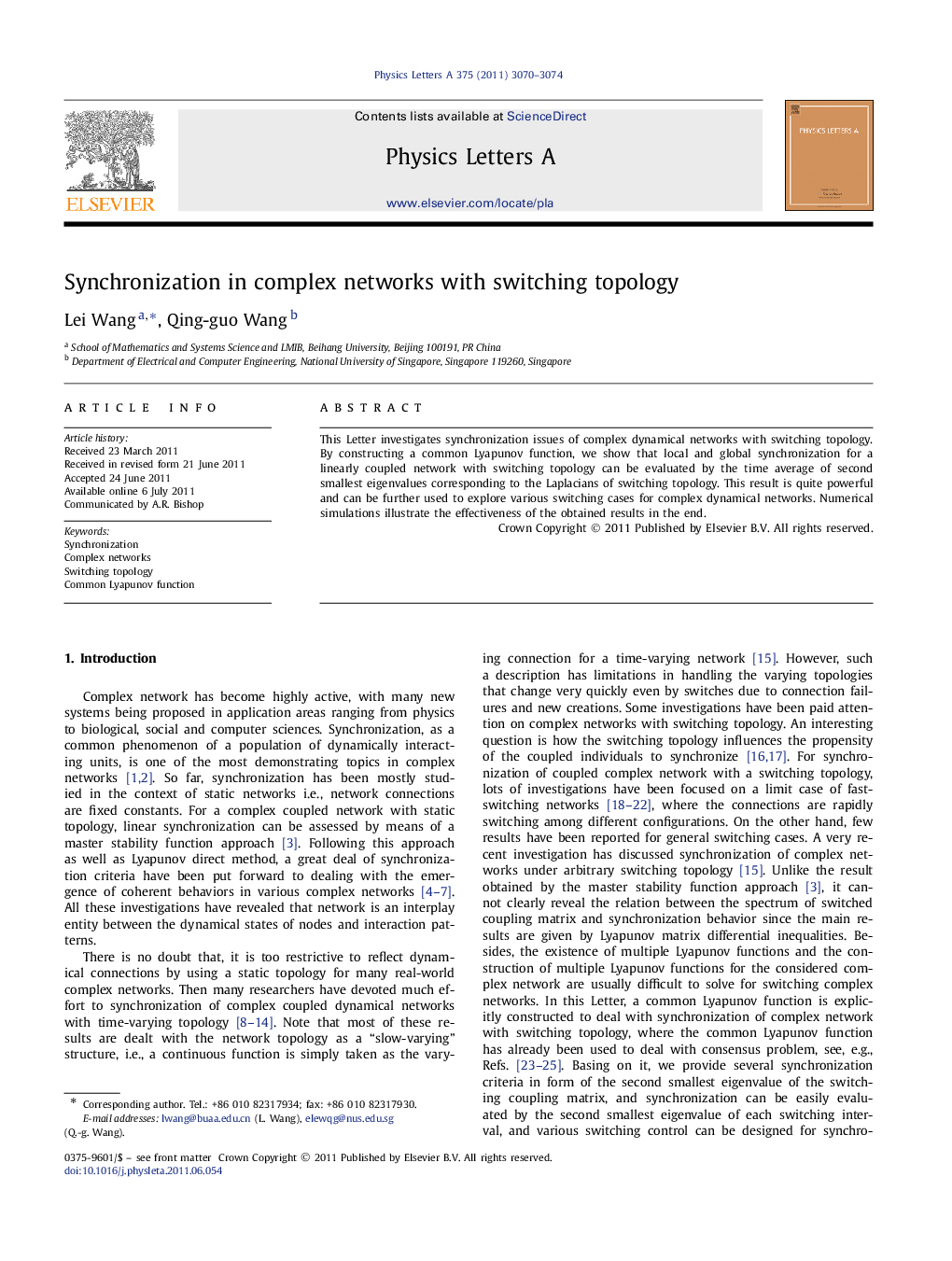 Synchronization in complex networks with switching topology