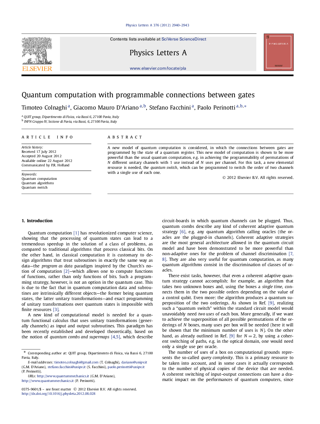 Quantum computation with programmable connections between gates