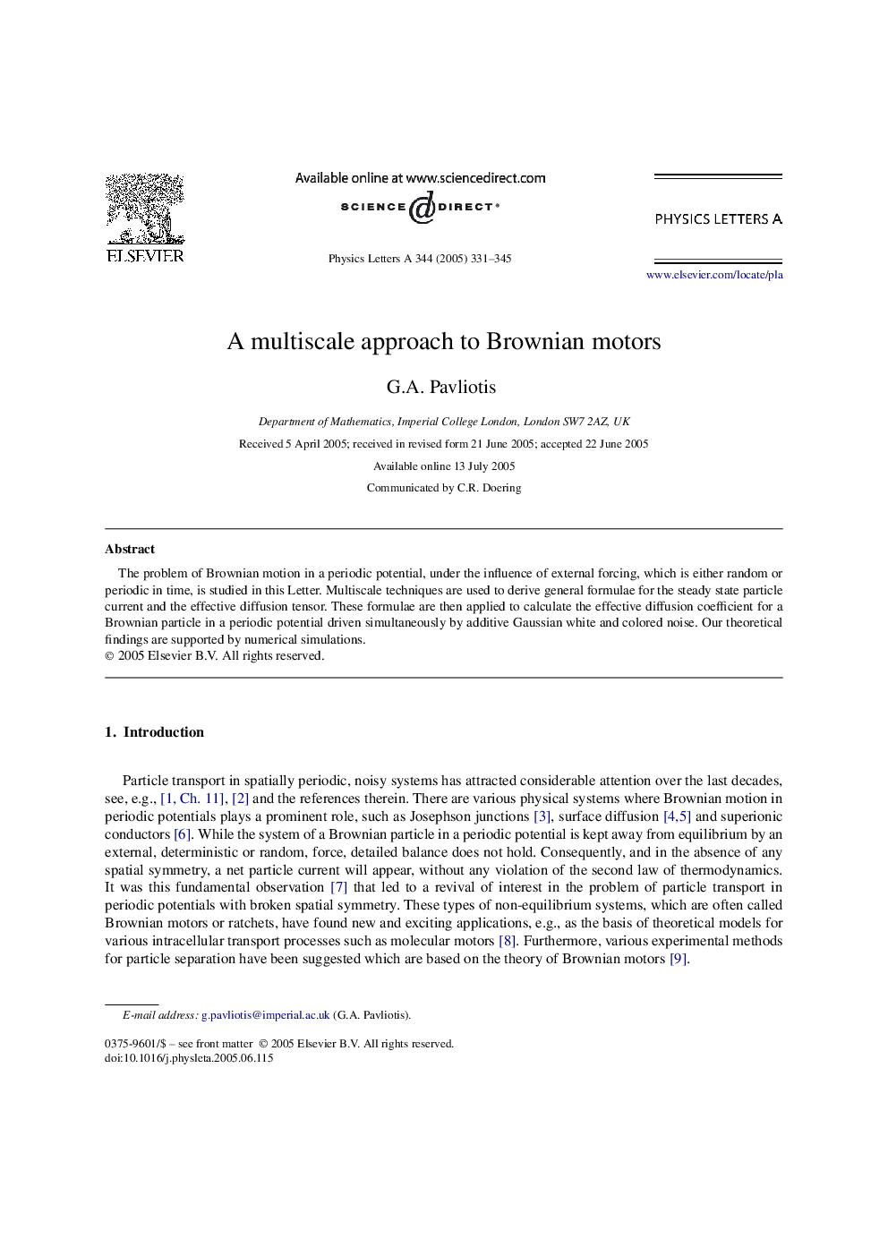 A multiscale approach to Brownian motors