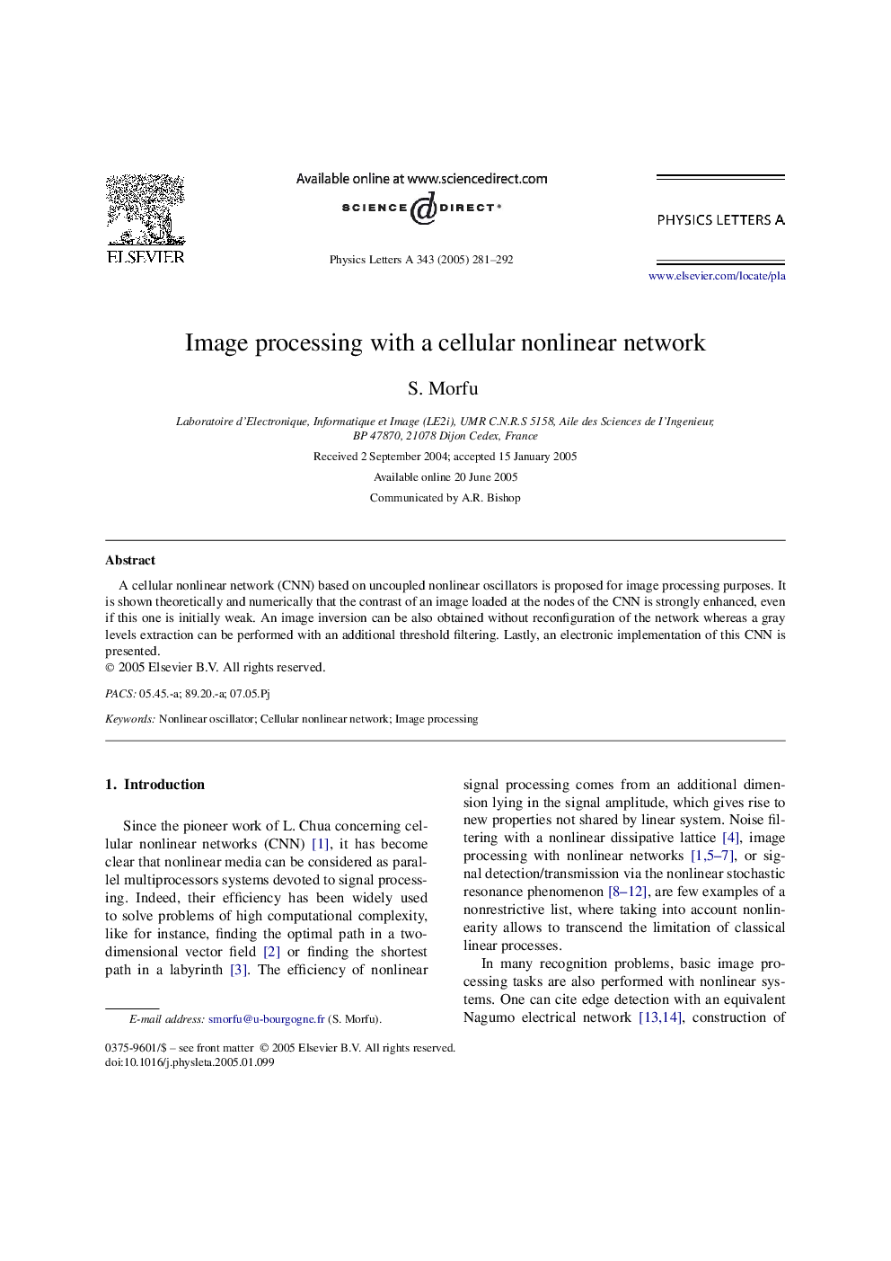 Image processing with a cellular nonlinear network