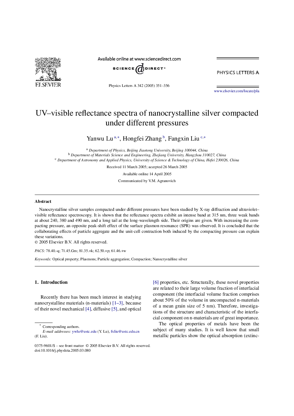 UV-visible reflectance spectra of nanocrystalline silver compacted under different pressures