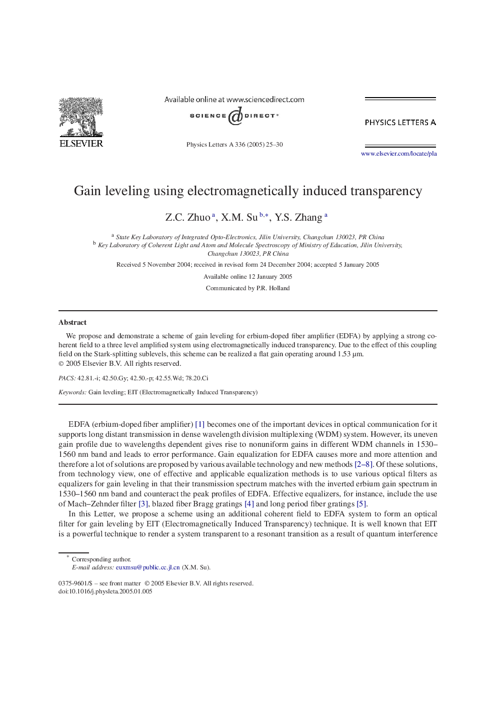 Gain leveling using electromagnetically induced transparency