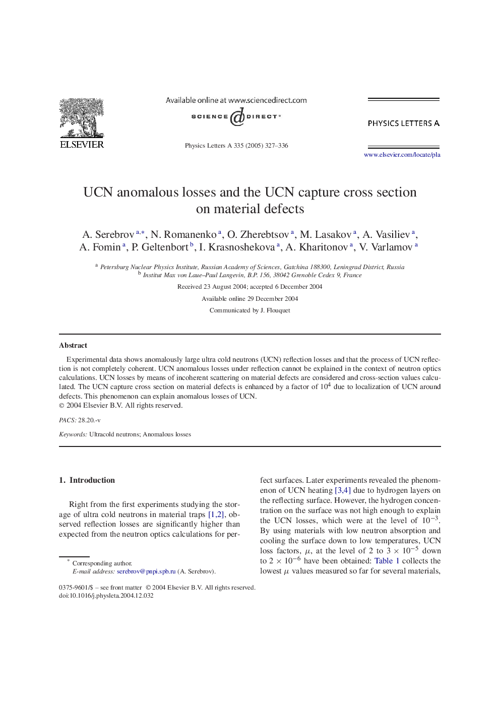 UCN anomalous losses and the UCN capture cross section on material defects