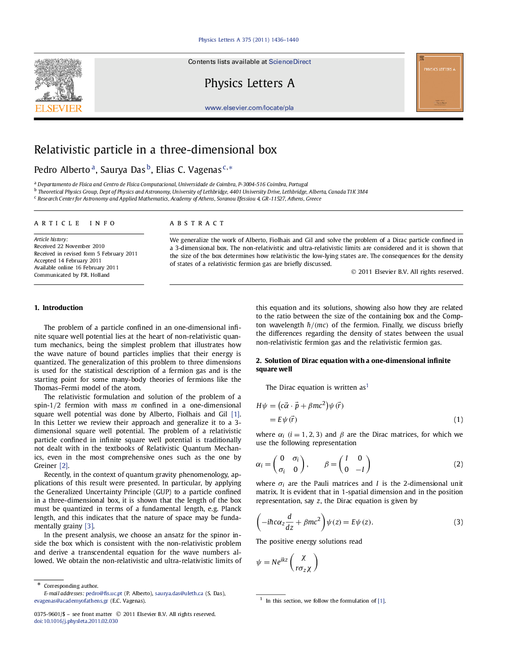 Relativistic particle in a three-dimensional box