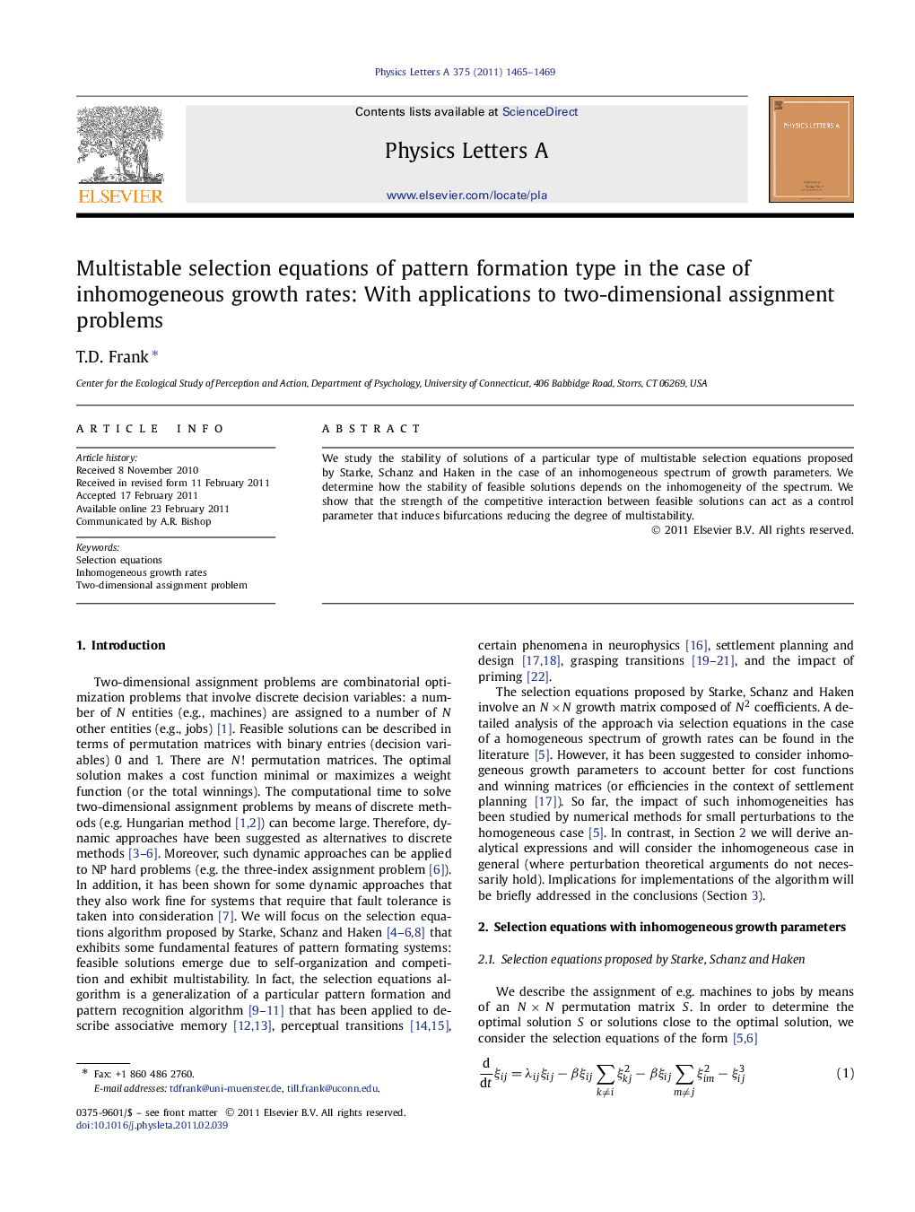 Multistable selection equations of pattern formation type in the case of inhomogeneous growth rates: With applications to two-dimensional assignment problems