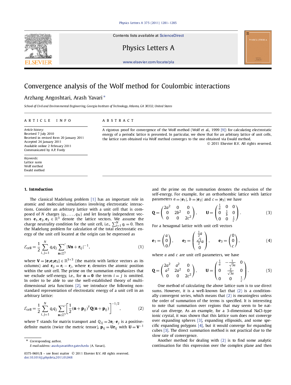 Convergence analysis of the Wolf method for Coulombic interactions