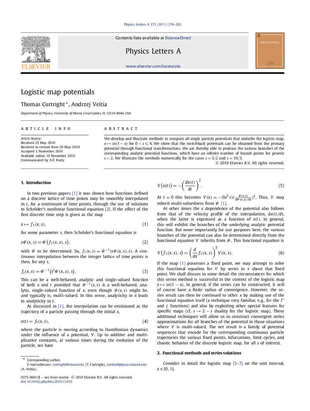 Logistic map potentials