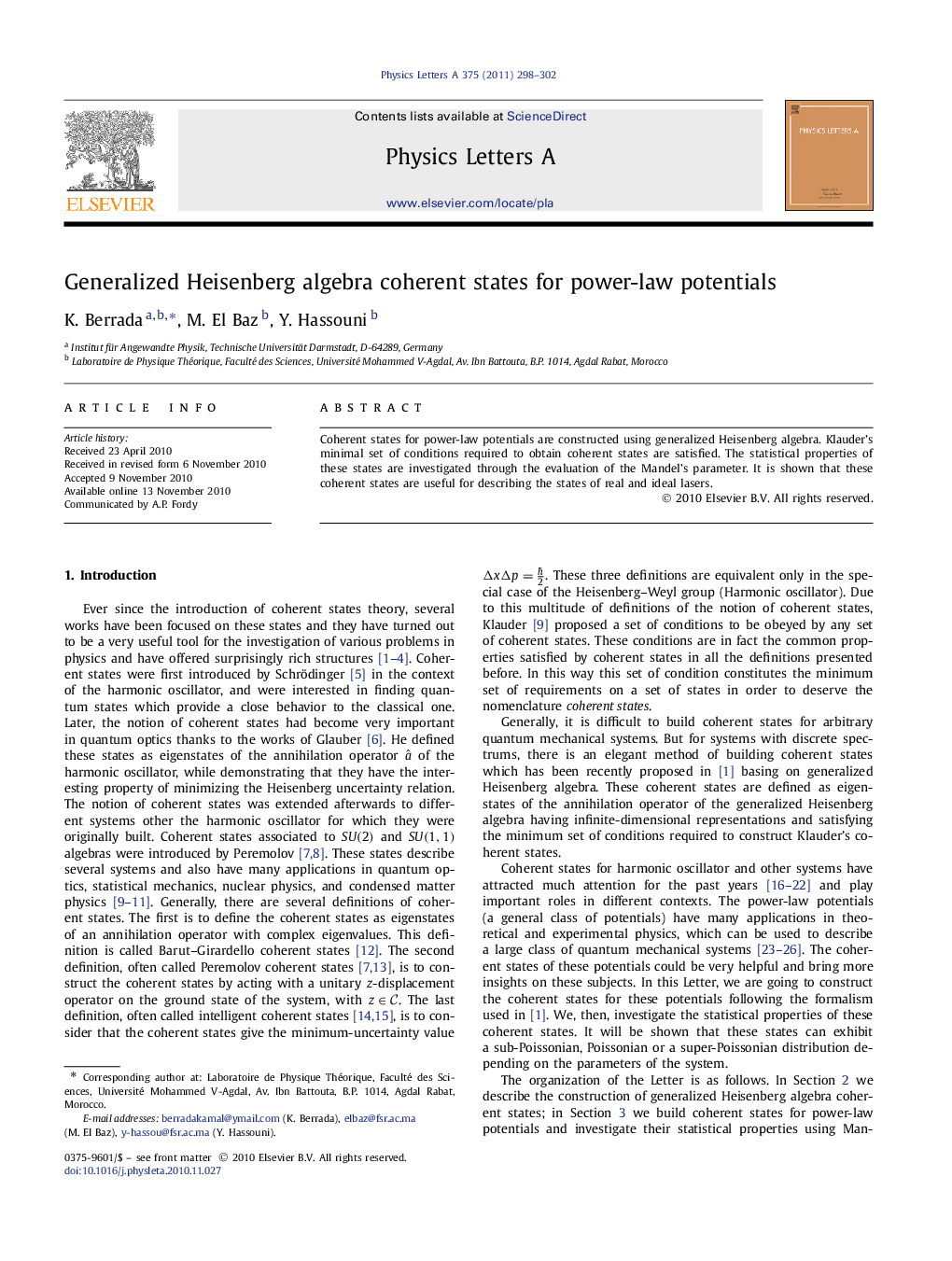Generalized Heisenberg algebra coherent states for power-law potentials