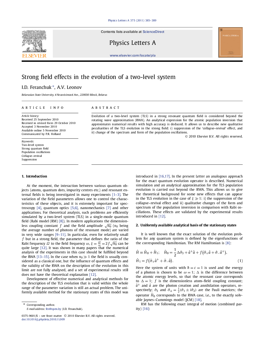 Strong field effects in the evolution of a two-level system