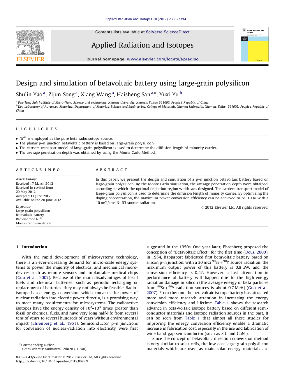 Design and simulation of betavoltaic battery using large-grain polysilicon