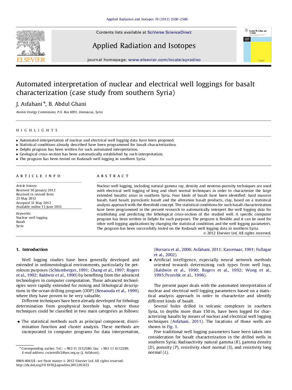 Automated interpretation of nuclear and electrical well loggings for basalt characterization (case study from southern Syria)