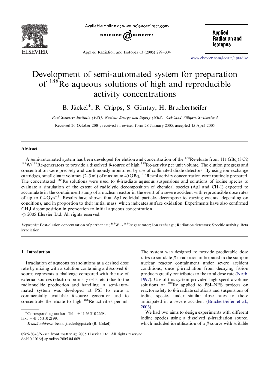 Development of semi-automated system for preparation of 188Re aqueous solutions of high and reproducible activity concentrations