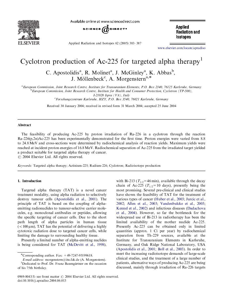 Cyclotron production of Ac-225 for targeted alpha therapy1