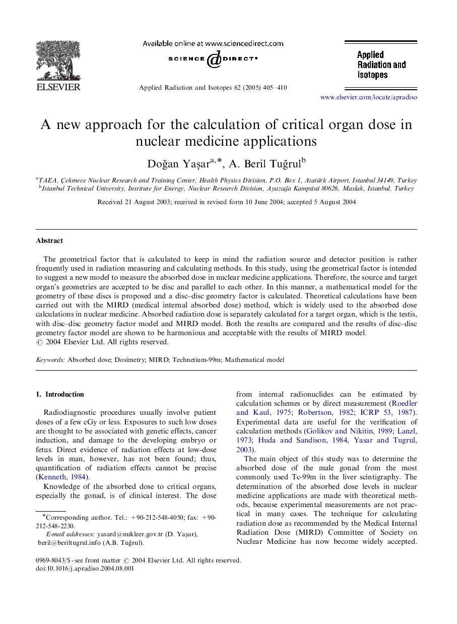 A new approach for the calculation of critical organ dose in nuclear medicine applications