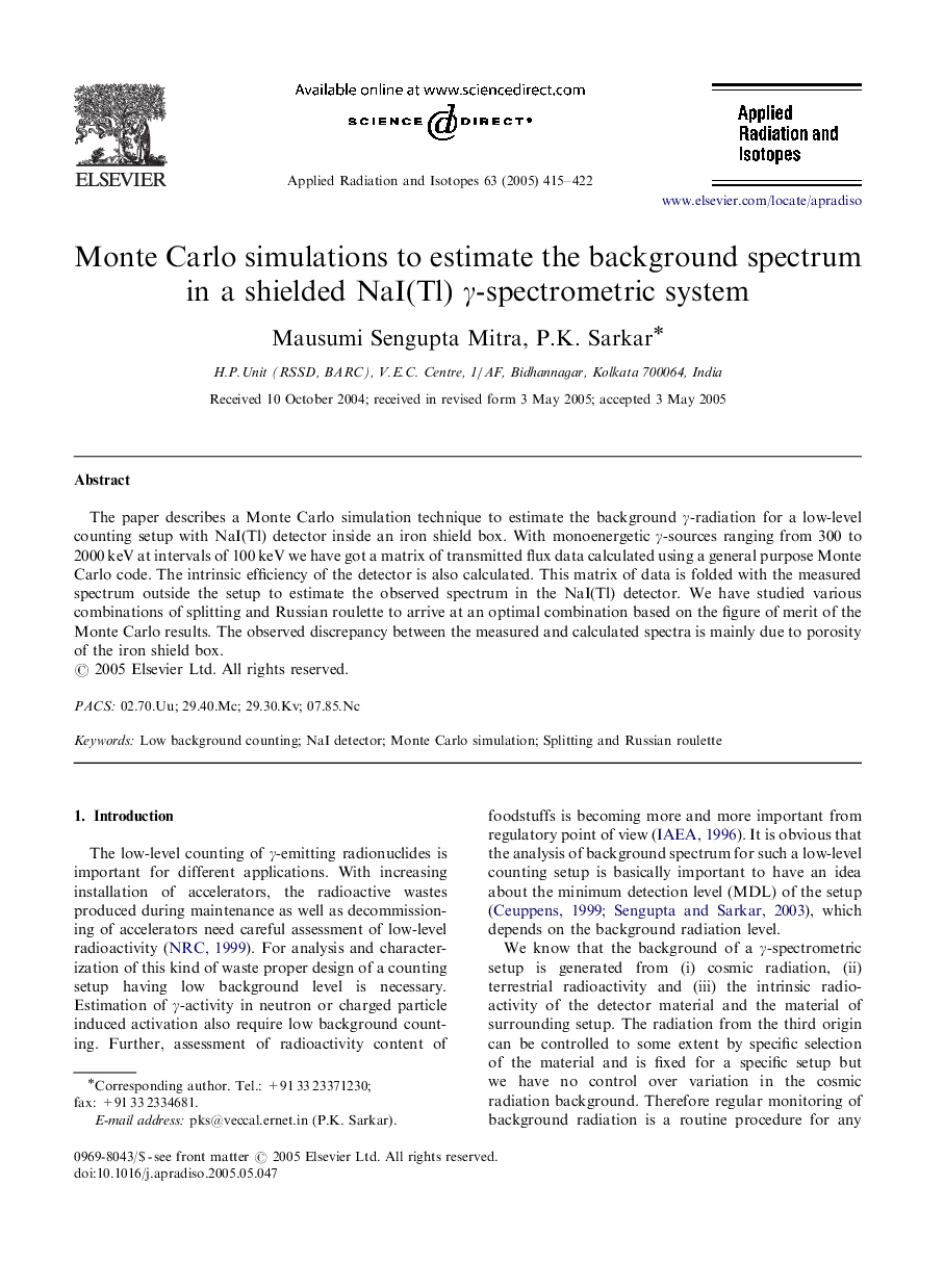 Monte Carlo simulations to estimate the background spectrum in a shielded NaI(Tl) Î³-spectrometric system