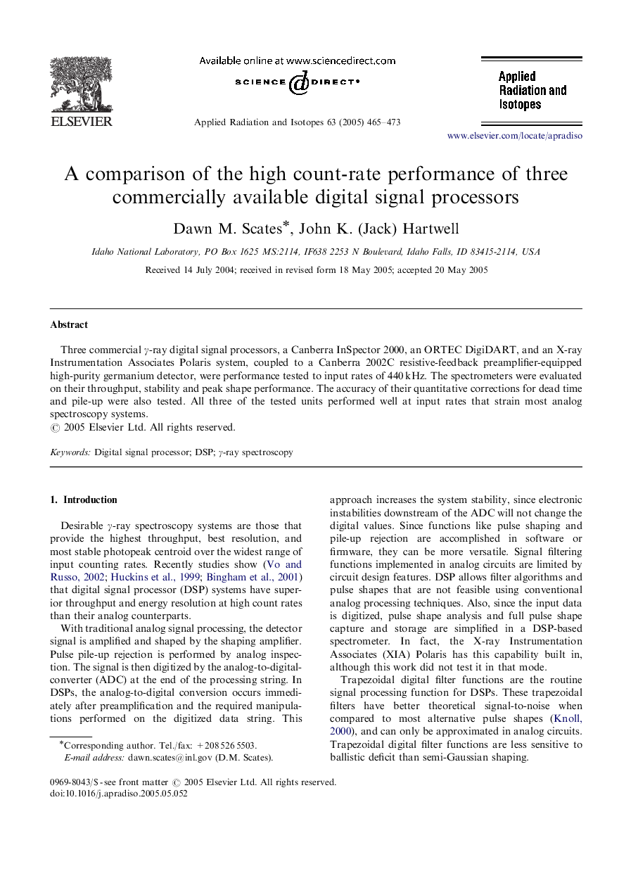 A comparison of the high count-rate performance of three commercially available digital signal processors