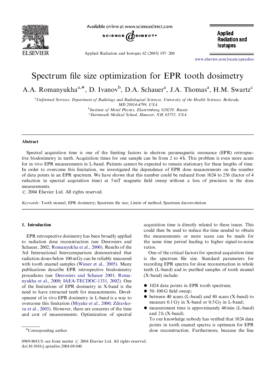 Spectrum file size optimization for EPR tooth dosimetry