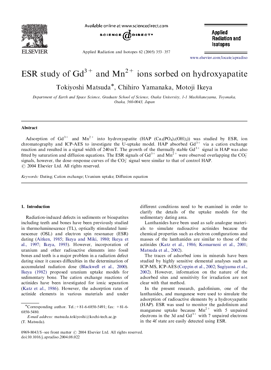 ESR study of Gd3+ and Mn2+ ions sorbed on hydroxyapatite