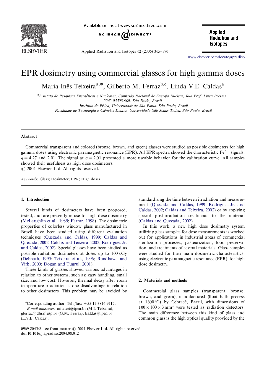 EPR dosimetry using commercial glasses for high gamma doses