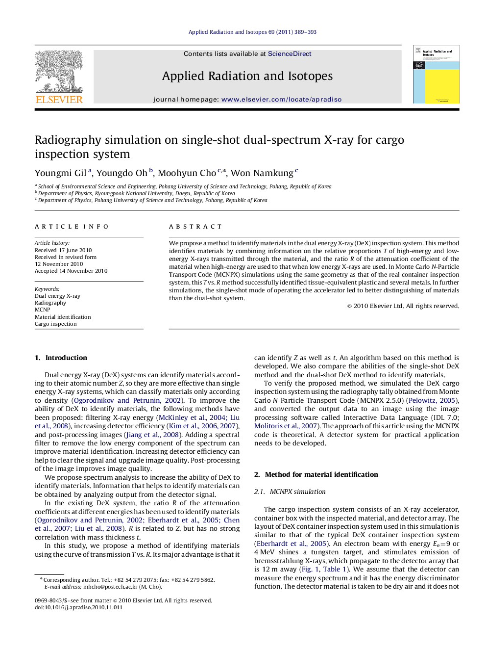 Radiography simulation on single-shot dual-spectrum X-ray for cargo inspection system