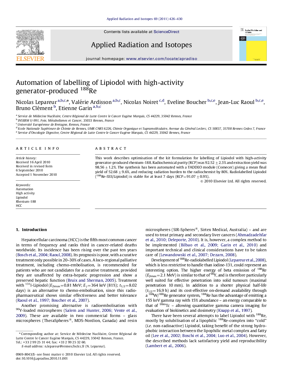 Automation of labelling of Lipiodol with high-activity generator-produced 188Re