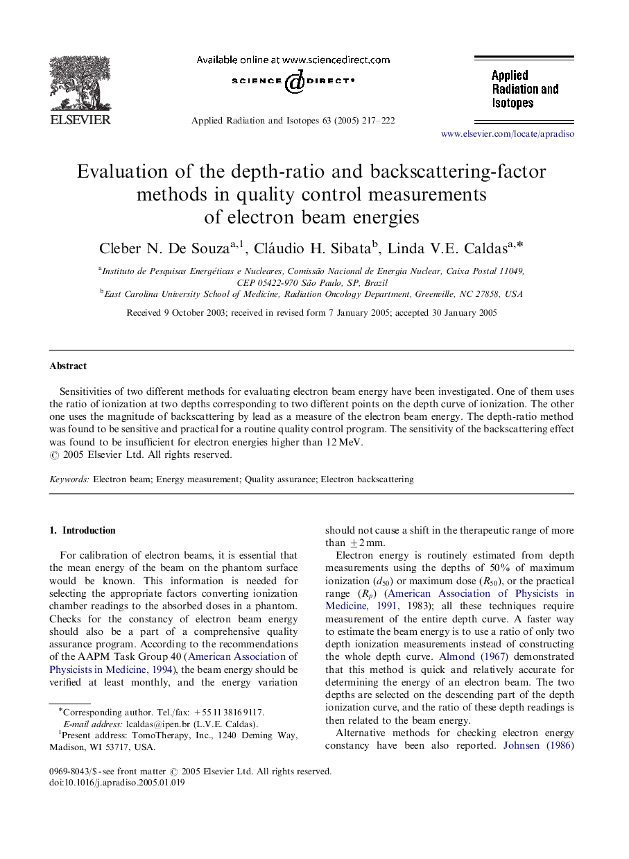 Evaluation of the depth-ratio and backscattering-factor methods in quality control measurements of electron beam energies