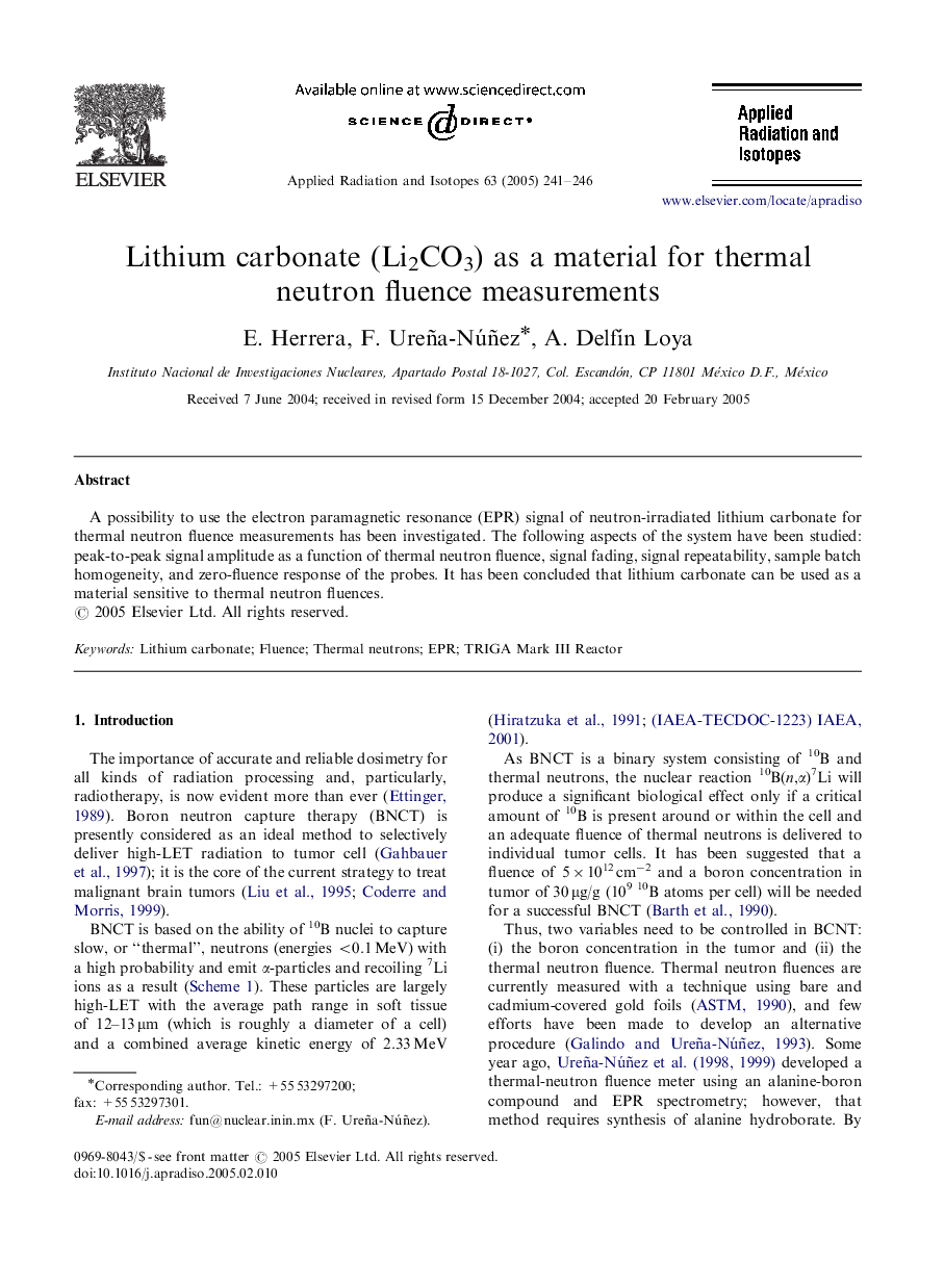 Lithium carbonate (Li2CO3) as a material for thermal neutron fluence measurements