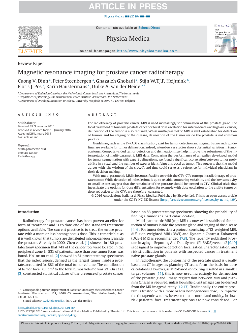 Magnetic resonance imaging for prostate cancer radiotherapy