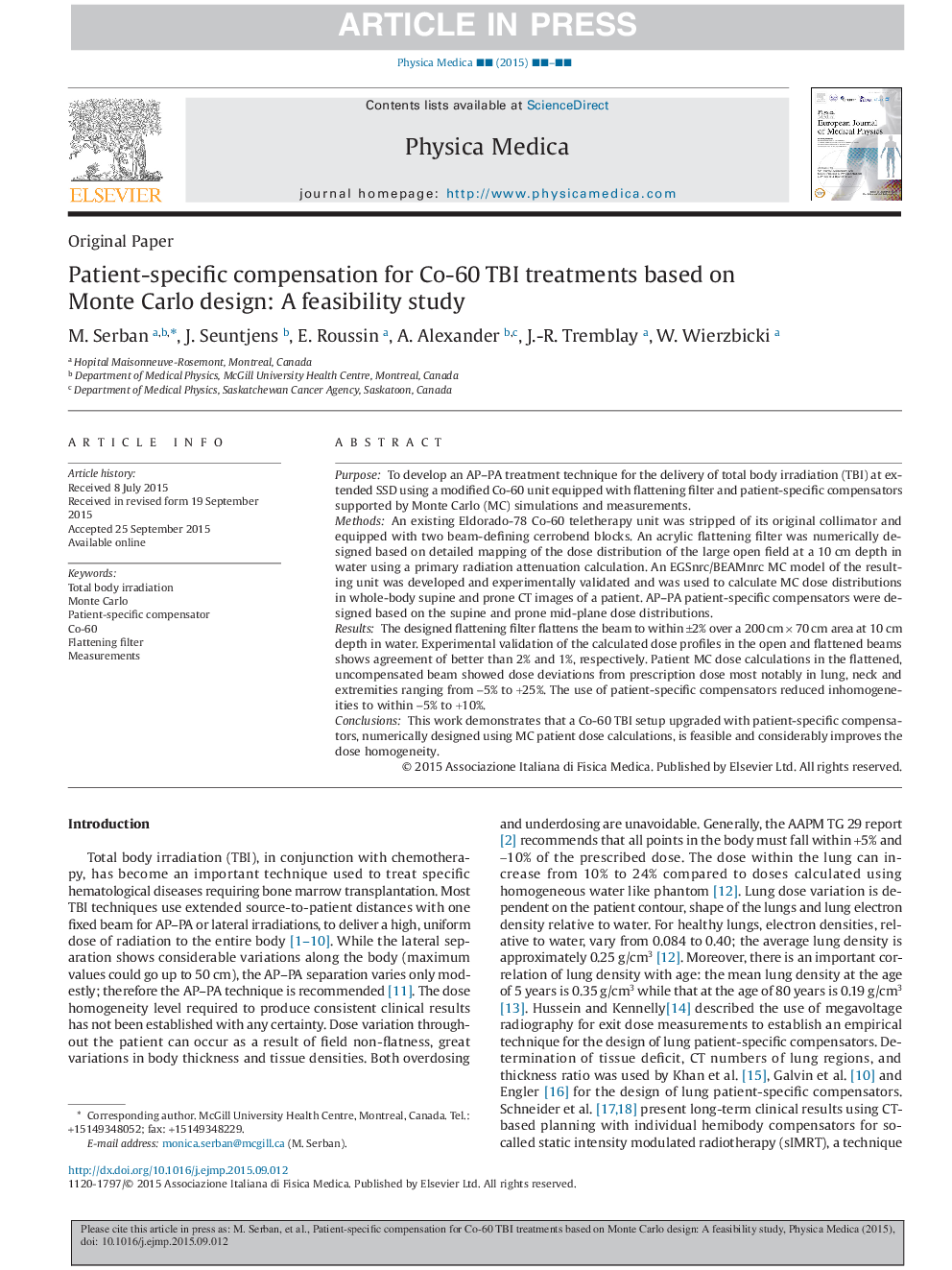 Patient-specific compensation for Co-60 TBI treatments based on Monte Carlo design: A feasibility study