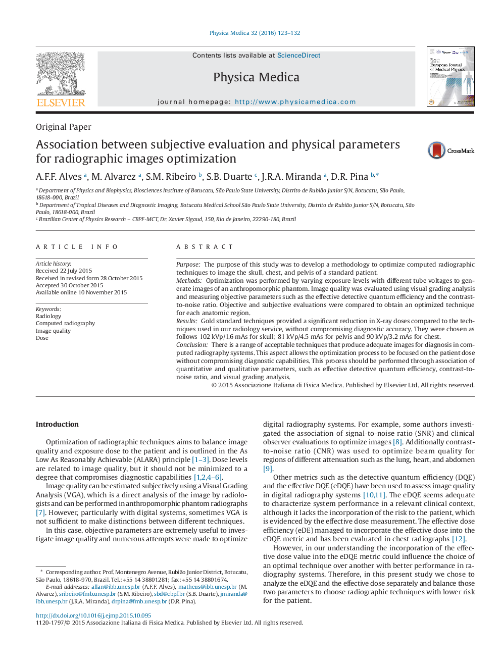 Association between subjective evaluation and physical parameters for radiographic images optimization