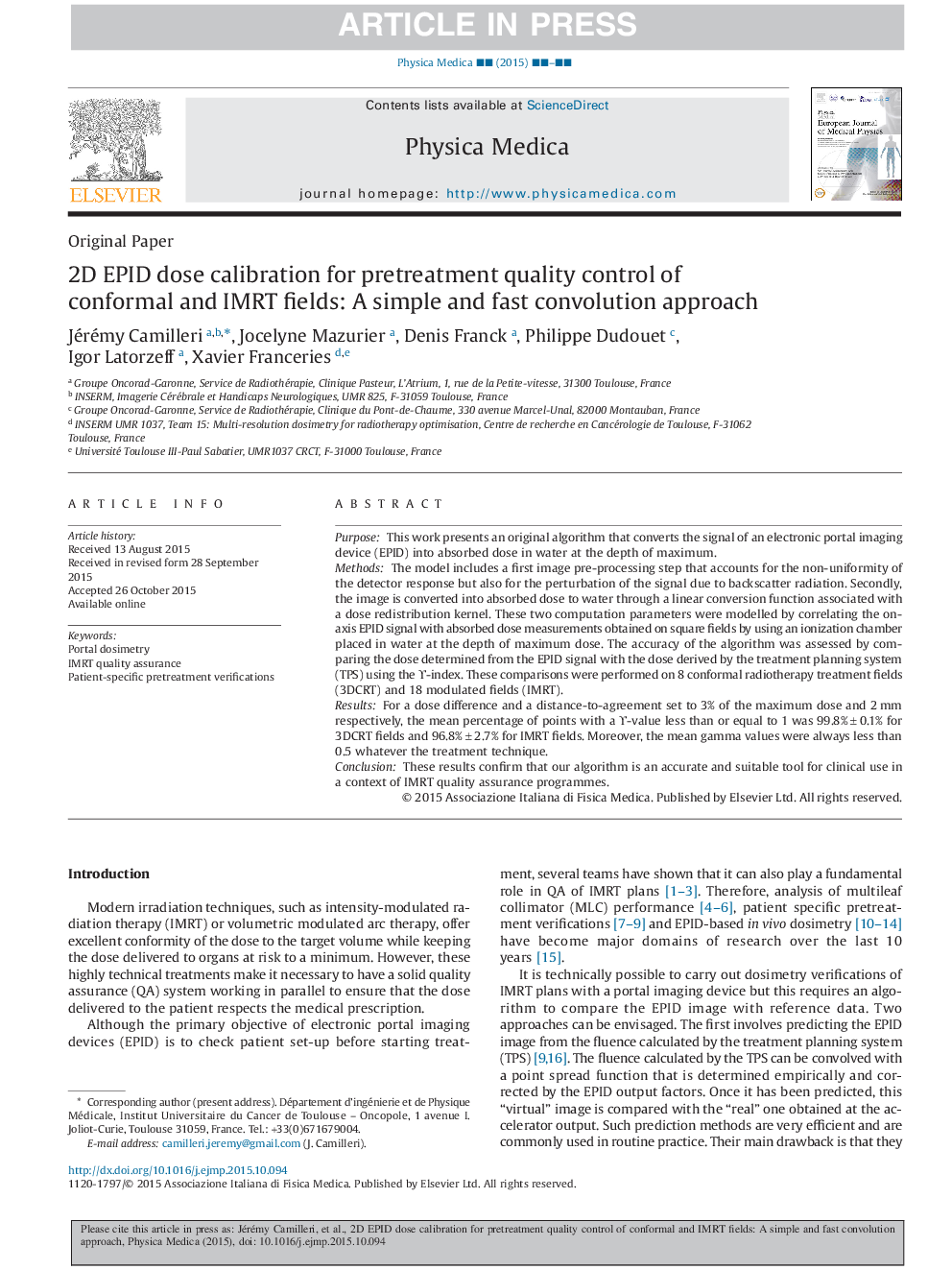 2D EPID dose calibration for pretreatment quality control of conformal and IMRT fields: A simple and fast convolution approach