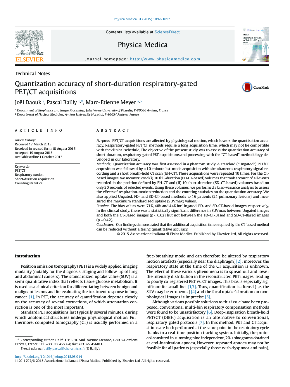 Quantization accuracy of short-duration respiratory-gated PET/CT acquisitions