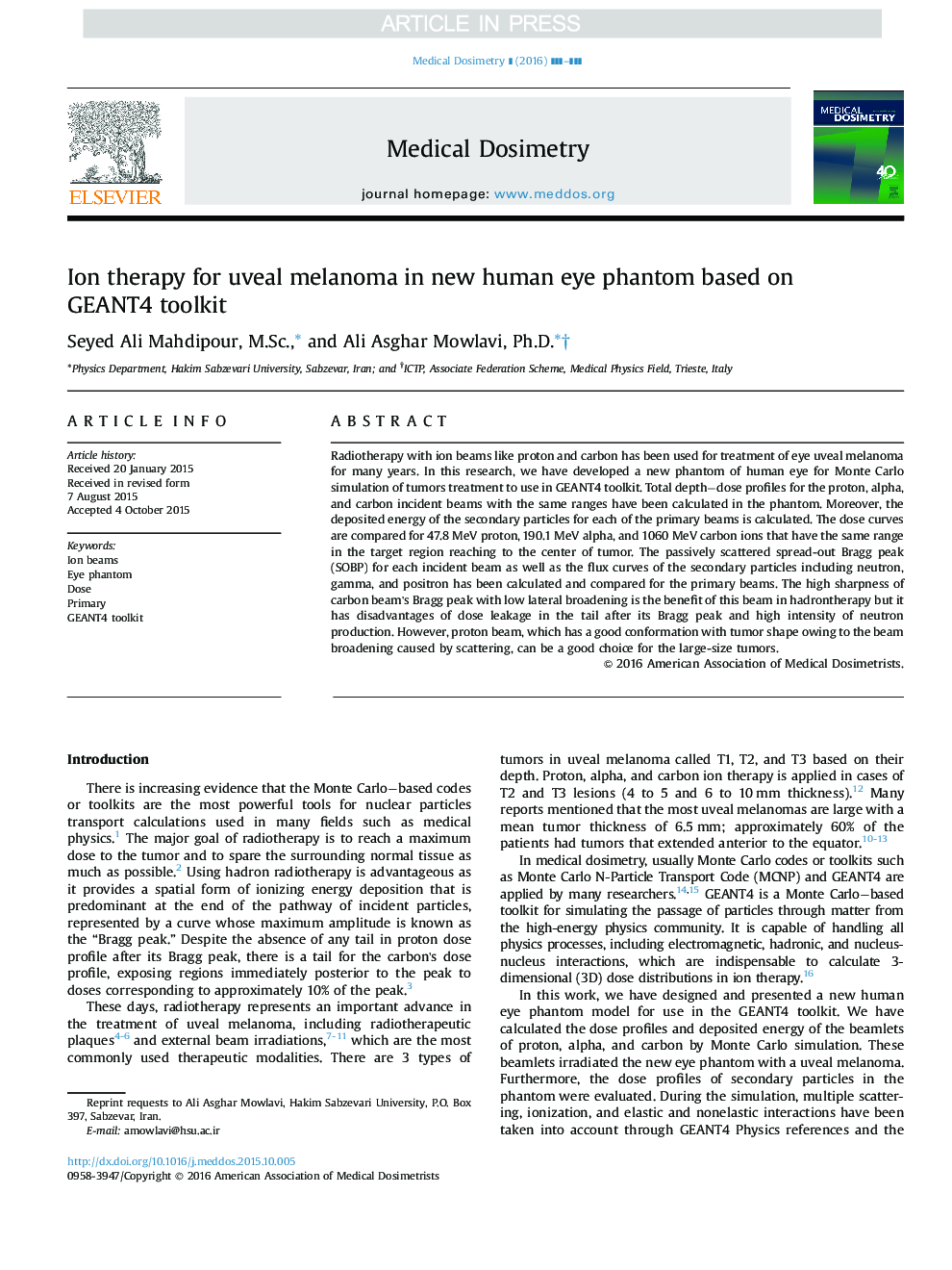 Ion therapy for uveal melanoma in new human eye phantom based on GEANT4 toolkit