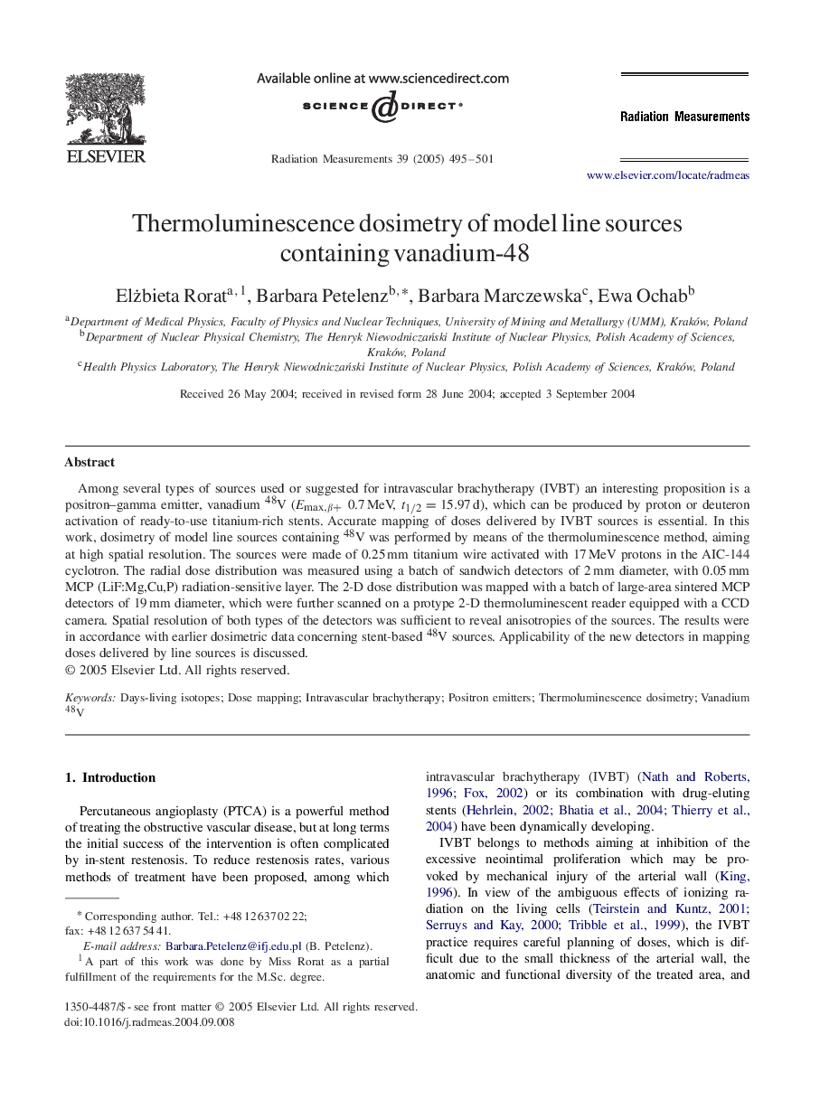 Thermoluminescence dosimetry of model line sources containing vanadium-48