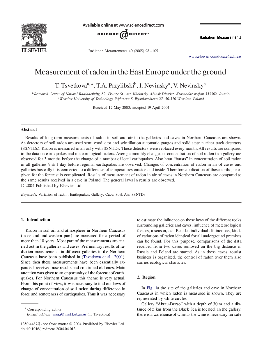 Measurement of radon in the East Europe under the ground