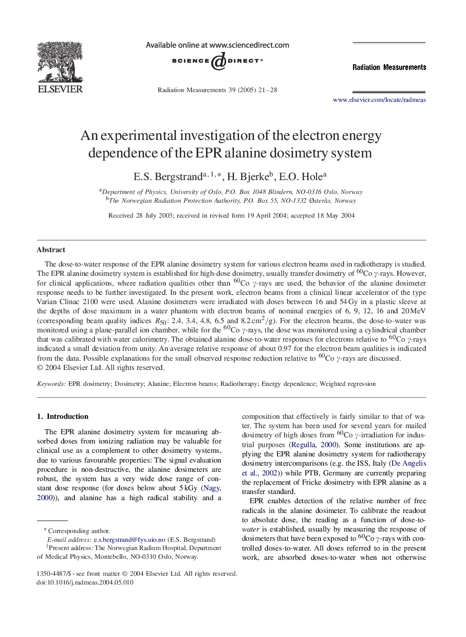 An experimental investigation of the electron energy dependence of the EPR alanine dosimetry system