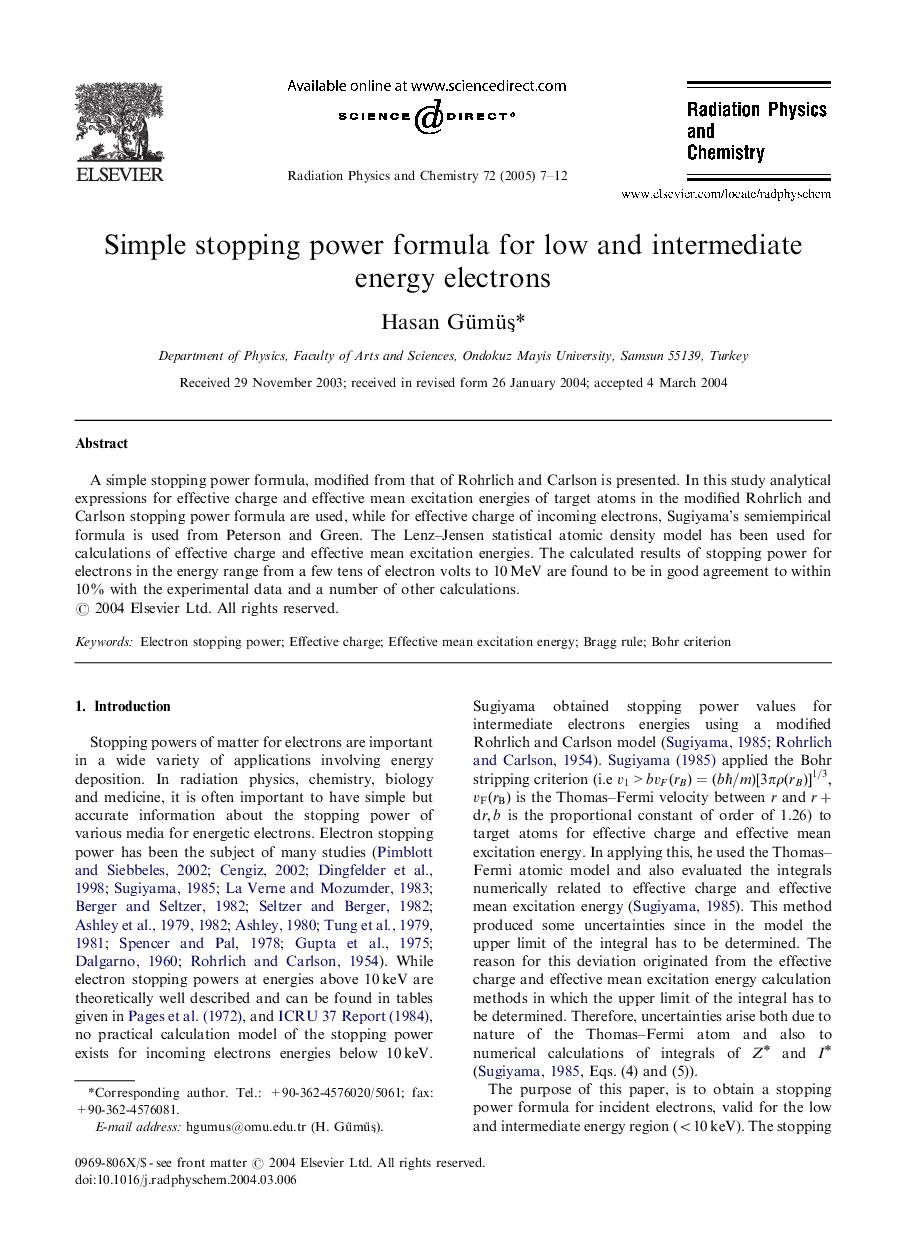 Simple stopping power formula for low and intermediate energy electrons