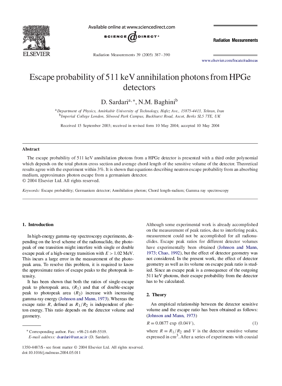 Escape probability of 511Â keV annihilation photons from HPGe detectors