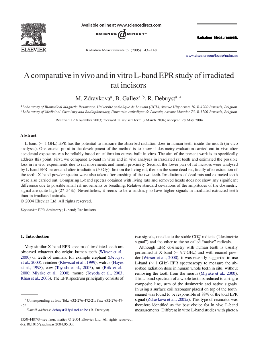 A comparative in vivo and in vitro L-band EPR study of irradiated rat incisors