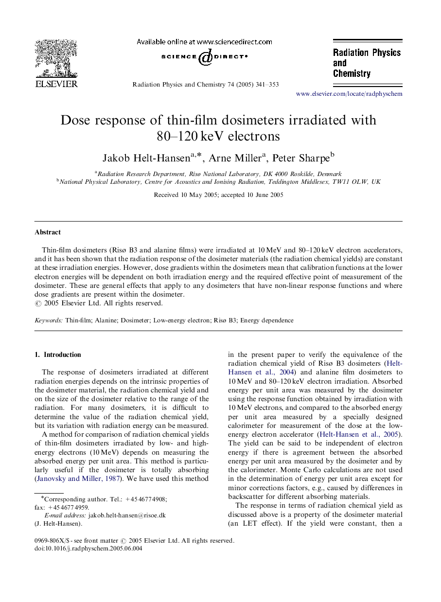 Dose response of thin-film dosimeters irradiated with 80-120Â keV electrons