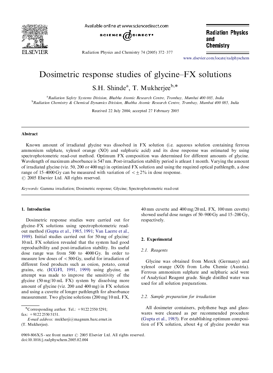 Dosimetric response studies of glycine-FX solutions