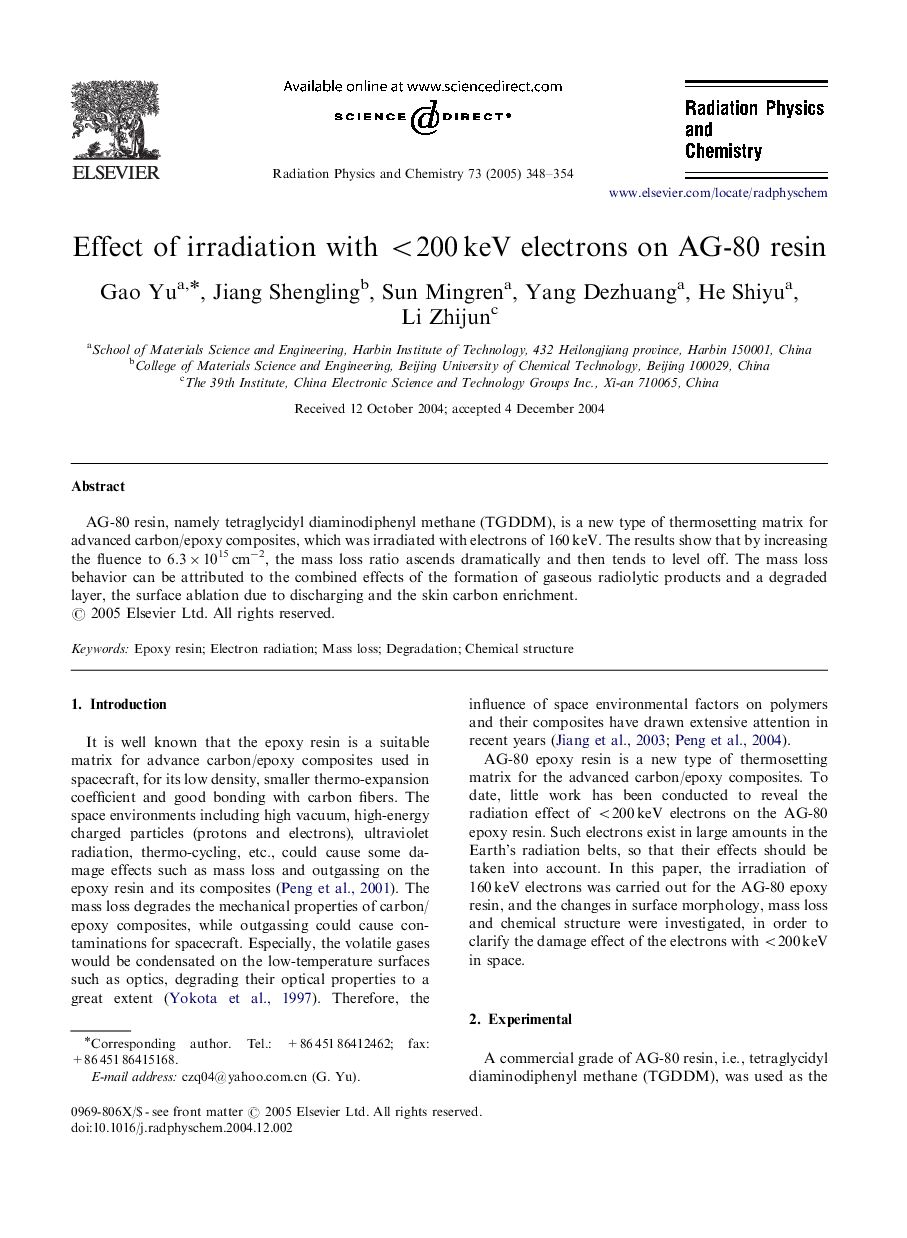 Effect of irradiation with <200Â keV electrons on AG-80 resin