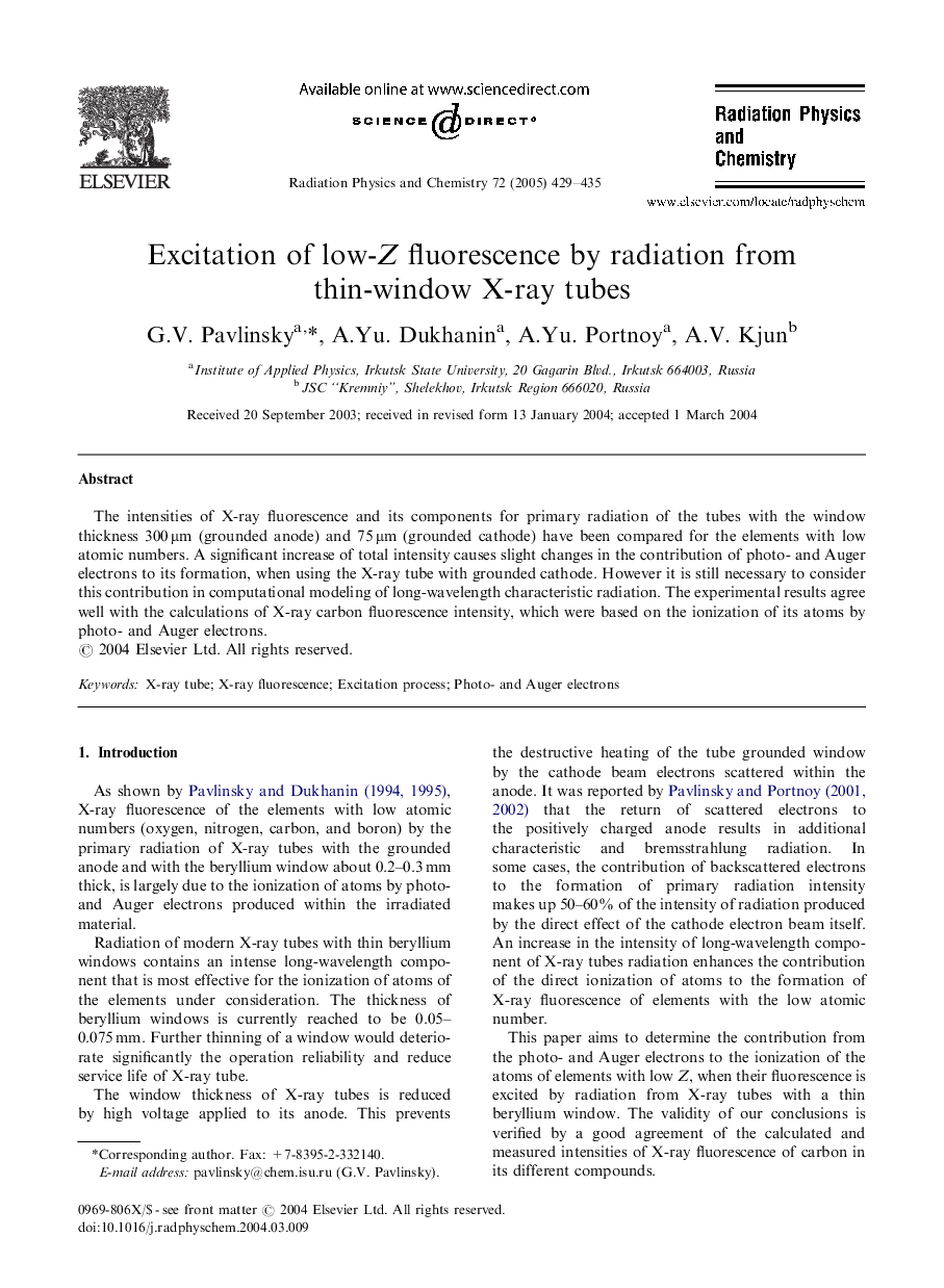 Excitation of low-Z fluorescence by radiation from thin-window X-ray tubes