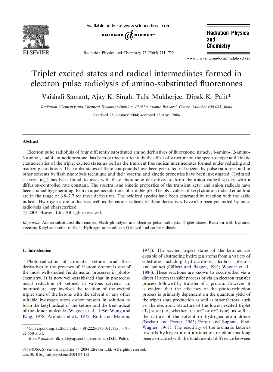 Triplet excited states and radical intermediates formed in electron pulse radiolysis of amino-substituted fluorenones