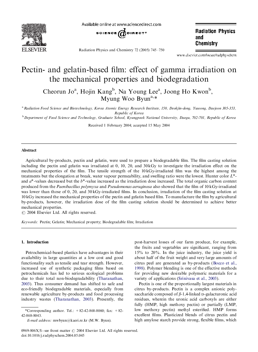 Pectin- and gelatin-based film: effect of gamma irradiation on the mechanical properties and biodegradation