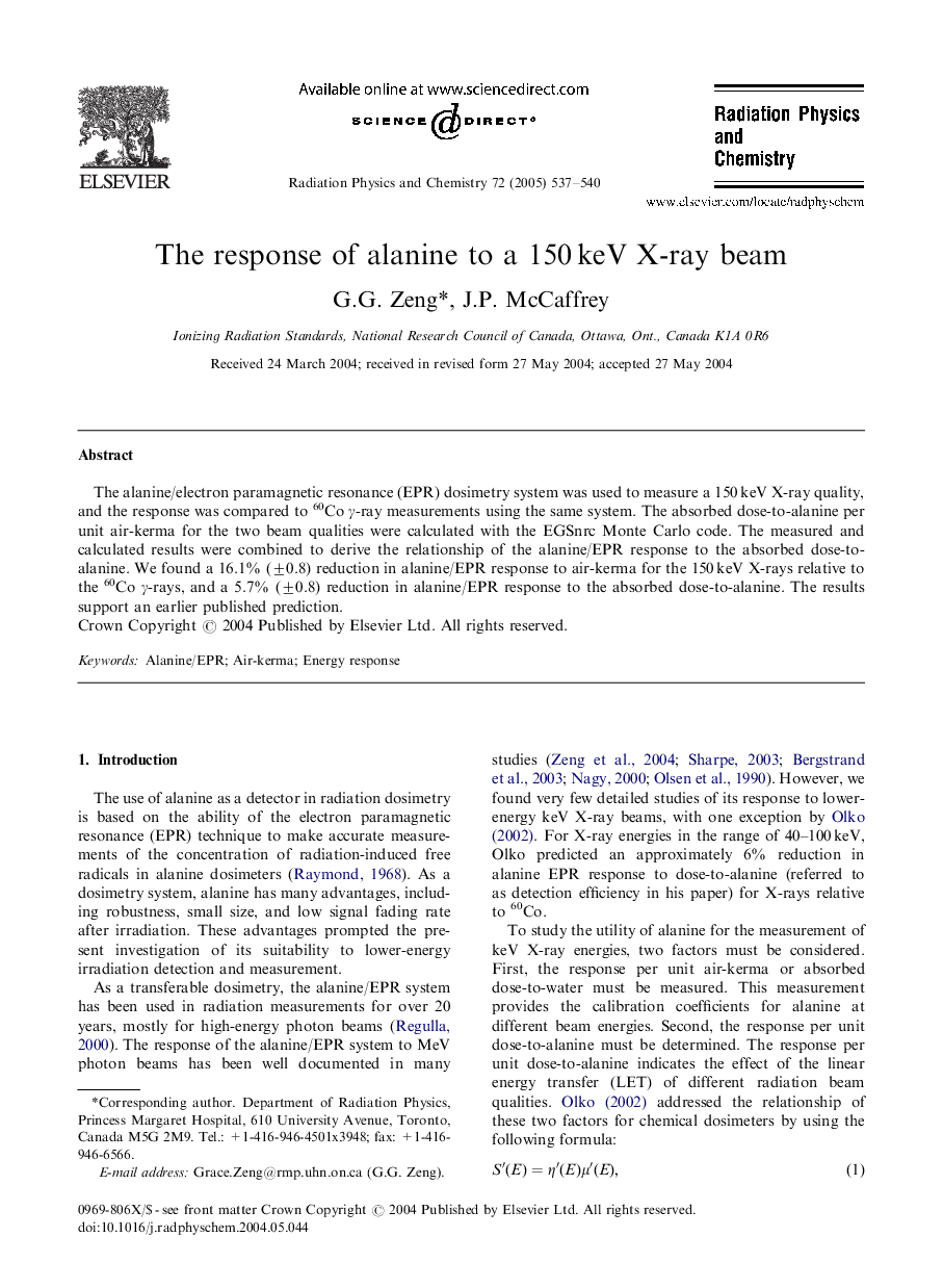 The response of alanine to a 150Â keV X-ray beam